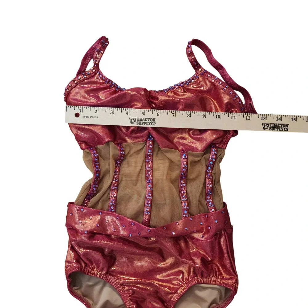 Sparkly Pink Dance Skate Leotard Costume Sequin Rhinestone‎ Child L 10